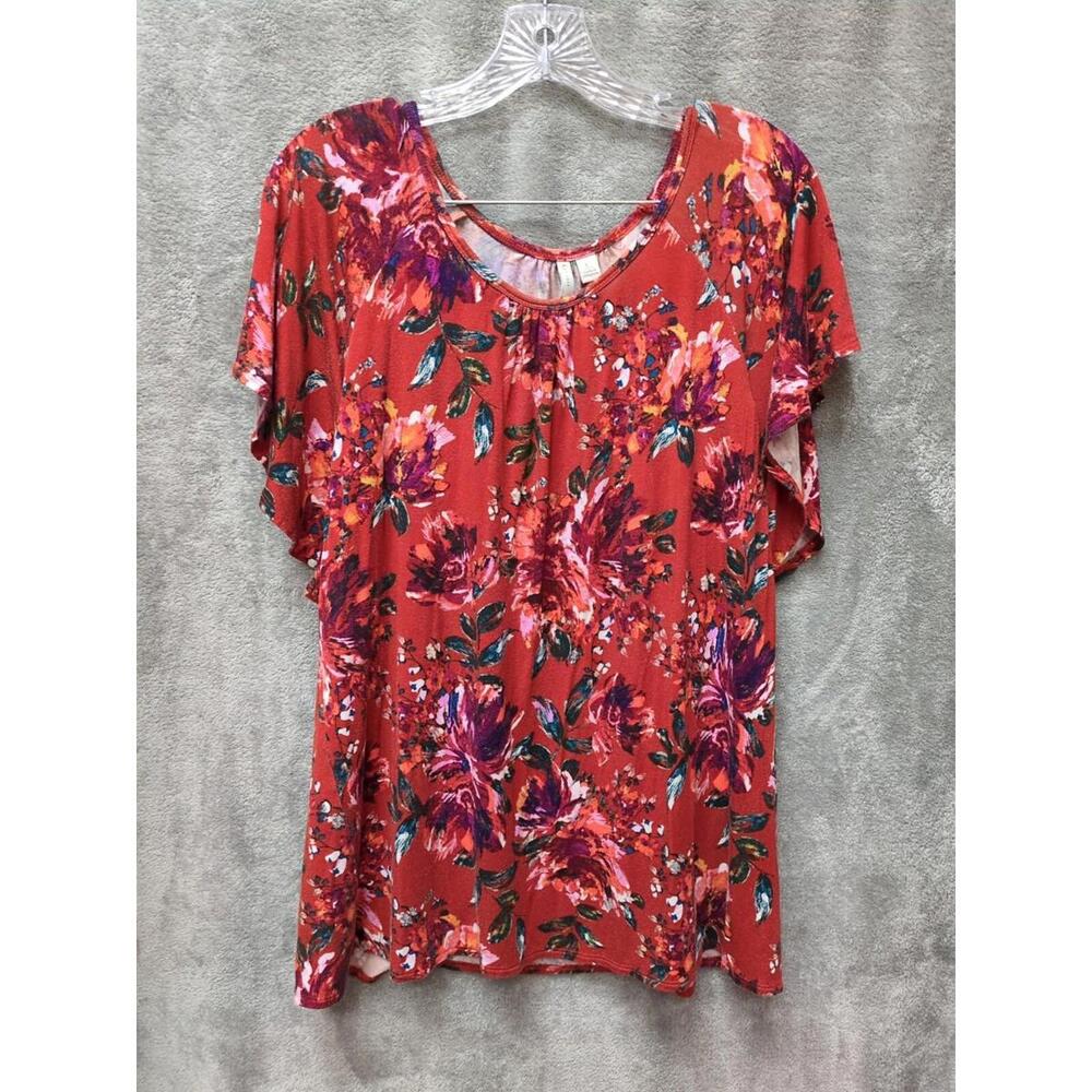 Cato Blouse Womens Large Red Floral‎